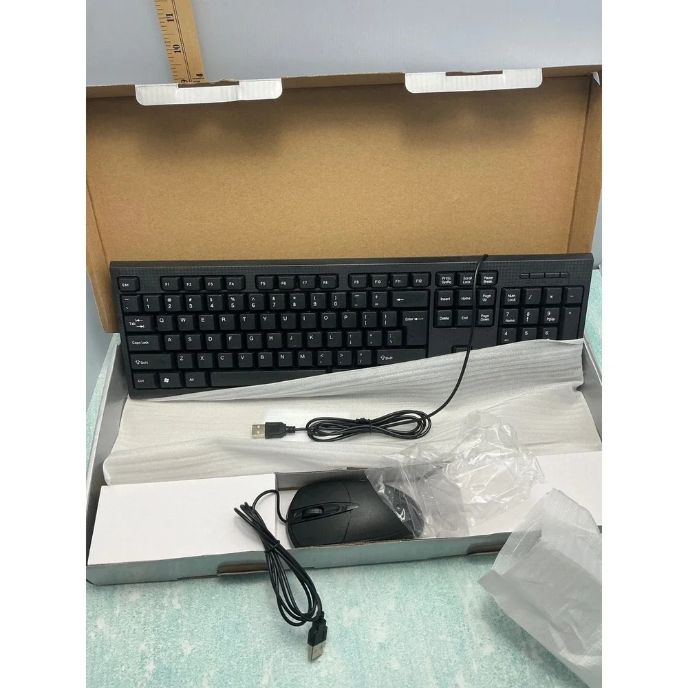 Pro Office Wired Keyboard‎ and Mouse Combo Full Size USB Black Splash Resistant